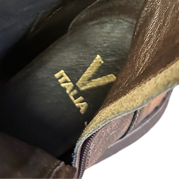 V-Italia Bronze Metallic Leather Moto Boots Women’s 7 EU 38 Mid Calf Buckle Zip - Picture 10 of 13
